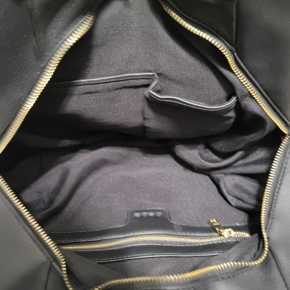 Bebe Colette Triple Entry Black Hobo Bag/Satchel Gold Chainlink Hobo Bag